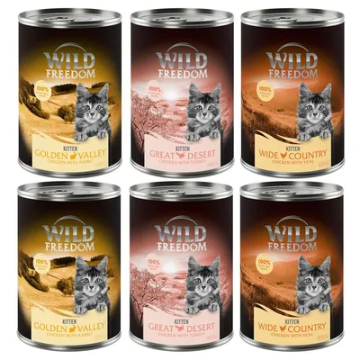 Wild Freedom Kitten  gazdaságos csomag 12 x 400 g - Vegyes csomag: 4xWild Desert, 4xWide Country, 4xGolden Valley