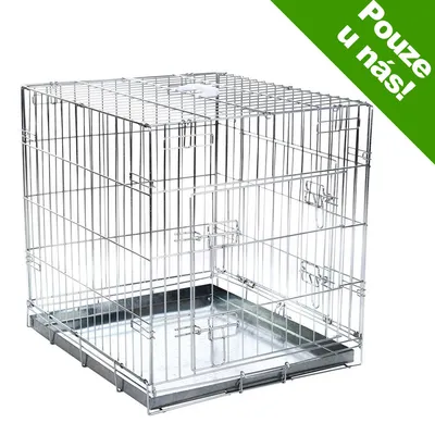 Kovová klec s dvířky a vyjímatelným spodním tácem, nápis v rohu: Pouze u nás! Kovová klec s dvířky a vyjímatelným spodním tácem, nápis v rohu: Pouze u nás!