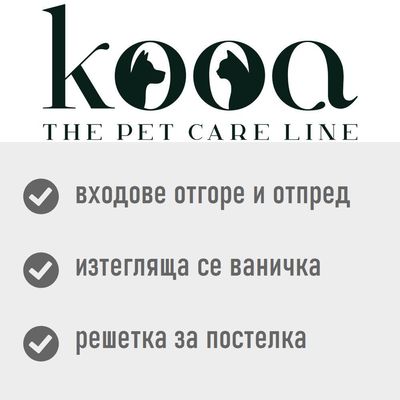 kooa THE PET CARE LINE. Входове отгоре и отпред, изтегляща се ваничка, решетка за постелка.