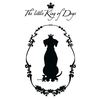 The little King of Dogs. Silueta de un perro con corona, rodeado de un marco decorativo.