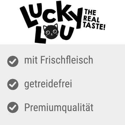 Lucky Lou. The Real Taste! Med frisk kød, kornfri, premiumkvalitet.