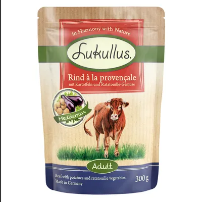 Lukullus naudanliha à la provençale perunoilla ja ratatouille-vihanneksilla, Välimeren, aikuisille, 300 g, valmistettu Saksassa.