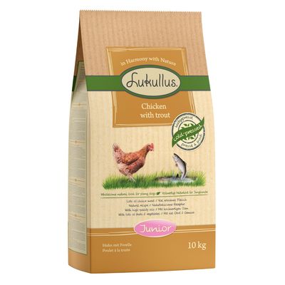 Lukullus Hrană presată la rece Junior Pui & păstrăv 10 kg