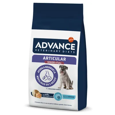 Advance Veterinary Diets Articular Senior +7 años, ayuda a mejorar la movilidad en 2 meses, con pollo, trigo integral y arroz. ActiveDefense. Resultados visibles.