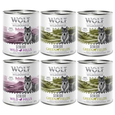 Wolf of Wilderness Senior - Vegyes csomag 6 x 800 g 4x bárány & csirke, 2x kacsa & borjú