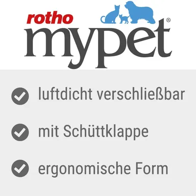 rotho mypet. Luftdicht verschliessbar, mit Schüttklappe, ergonomische Form.