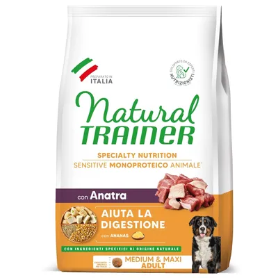 Natural Trainer pienso para perros, Sensitive Monoproteico con pato y piña. Favorece la digestión. Para perros adultos medianos y grandes. Ingredientes de origen natural. Fabricado en Italia. Natural Trainer pienso para perros, Sensitive Monoproteico con pato y piña. Favorece la digestión. Para perros adultos medianos y grandes. Ingredientes de origen natural. Fabricado en Italia.