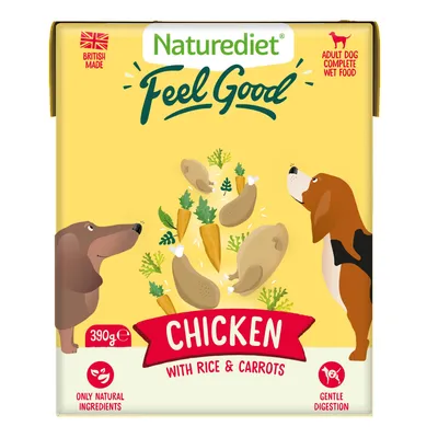 Chicken with rice and carrots, only natural ingredients, gentle digestion, adult dog complete wet food, 390g pack, British made. Chicken with rice and carrots, only natural ingredients, gentle digestion, adult dog complete wet food, 390g pack, British made.