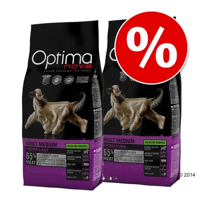 Optimanova Adult Medium Chicken & Rice für mittelgrosse Rassen, 65% Fleischanteil, natürliche Abwehrsysteme, Haut- und Fellpflege. Angebot mit rotem Prozentzeichen. Optimanova Adult Medium Chicken & Rice für mittelgrosse Rassen, 65% Fleischanteil, natürliche Abwehrsysteme, Haut- und Fellpflege. Angebot mit rotem Prozentzeichen.