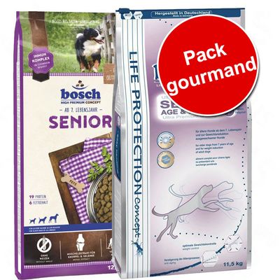 Pack gourmand bosch Senior 2 saveurs Senior (12,5 kg ) + Bio Senior (11,5 kg)