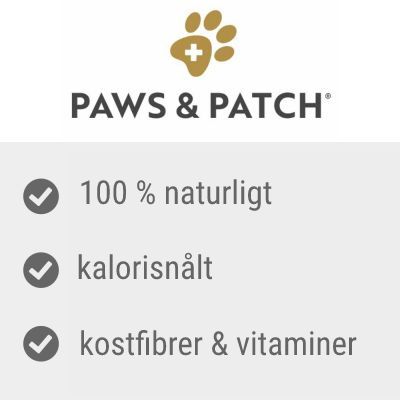 PAWS & PATCH. 100 % naturligt, kalorisnålt, kostfibrer & vitaminer.