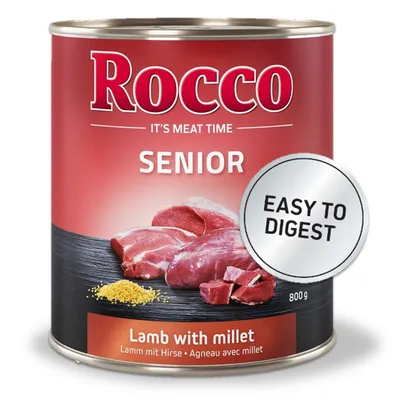 Rocco Senior nedves eledel, bárány kölessel, 800g. Felirat a dobozon: „Könnyen emészthető”.