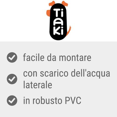 Tiaki, facile da montare, con scarico dell'acqua laterale, in robusto PVC