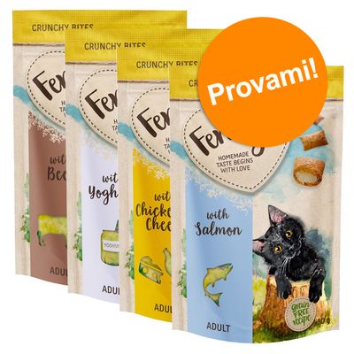 Set prova! Feringa Crunchy Bites Snack per gatti Yogurt, Manzo, Pollo & Formaggio, Salmone