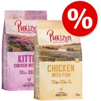Übergangsset! Purizon- getreidefrei für Kitten und erwachsene Katzen - 2,5 kg Kitten Huhn & Fisch  + 2,5 kg Adult Wildschwein & Huhn