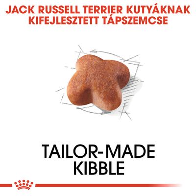 JACK RUSSELL TERRIER KUTYÁKNAK KIFEJLESZTETT TÁPSZEMCSE, TAILOR-MADE KIBBLE felirat, egy táp szemcse képe
