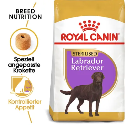 Royal Canin Sterilised Labrador Retriever. Posebno prilagojeni briketi za nadzorovan apetit. Breed Nutrition za sterilizirane labradorce.