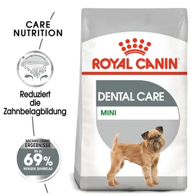 Royal Canin Dental Care Mini. Zmanjšuje nastanek zobnih oblog. Dokazani rezultati: do 69 % manj zobnih oblog.