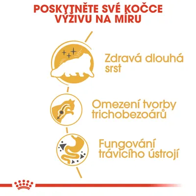 POSKYTNĚTE SVÉ KOČCE VÝŽIVU NA MÍRU. Zdravá dlouhá srst, Omezení tvorby trichobezoárů, Fungování trávicího ústrojí.