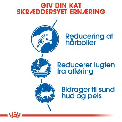 Giv din kat skræddersyet ernæring. Reducering af hårboller. Reducerer lugten fra afføring. Bidrager til sund hud og pels.