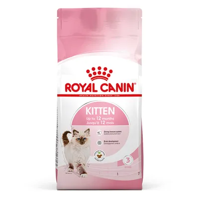 Kitten food for up to 12 months, supports strong immune system and brain development, contains antioxidants. Stage 3 indicated on packaging.