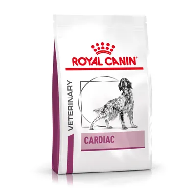 Opakowanie karmy Royal Canin Veterinary Cardiac z wizerunkiem psa, widoczne napisy: ROYAL CANIN, VETERINARY, CARDIAC.