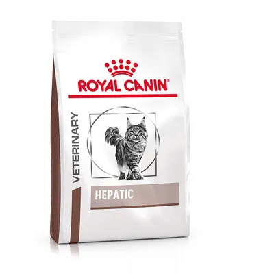 Royal Canin VETERINARY HEPATIC kattefoder, billede af kat på forsiden af posen