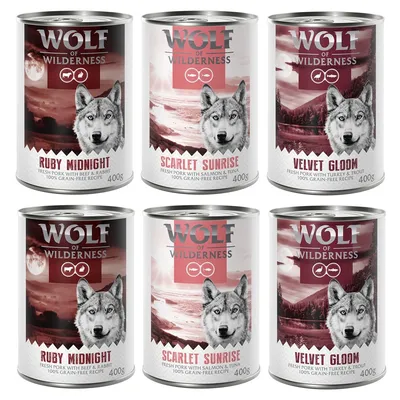Wolf of Wilderness Adult - mit frischem rotem Fleisch 6 x 400 g  - Mix (3 Sorten)