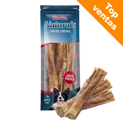 Rocco Naturals Dried Chews, 100% Pizzle. Paquete con palos masticables naturales para perros. Etiqueta naranja: Top ventas.