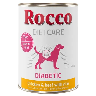 Rocco DietCare Diabetic, с високо съдържание на фибри, пиле и говеждо с ориз, 400g. Специална храна за кучета с диабет.