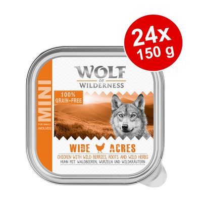 Wolf of Wilderness Mini Wide Acres, 24x150g, 100% grain-free, Huhn mit Waldbeeren, Wurzeln und Wildkräutern.