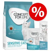 Concept for Life Sensitive vegyes próbacsomag - 12 x 85 g nedvestáp szószban  + 400 g száraztáp + 75 g paszta