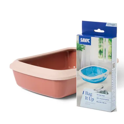 Savic Katzentoilette Iriz mit Rand 50 cm - Komplettset: Toilette rosa/rot + 12 Bag it up