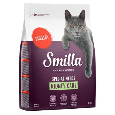 Smilla Special Needs Kidney Care comida para gatos con ave, apoya los riñones, contiene taurina, para vías urinarias sensibles. Envase reutilizable, Made in Germany, 4 kg.