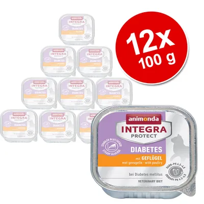 animonda Integra Protect Diabetes mit Geflügel, 12 x 100 g. Bei Diabetes mellitus, steady glucose, urinary pH 6,5-6,8. Veterinary Diet.