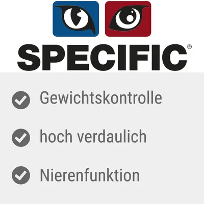 SPECIFIC. Gewichts­kontrolle, hoch verdaulich, Nierenfunktion (texte en allemand).