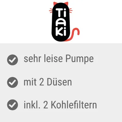 Tiaki. sehr leise Pumpe, mit 2 Düsen, inkl. 2 Kohlefiltern (texte en allemand)