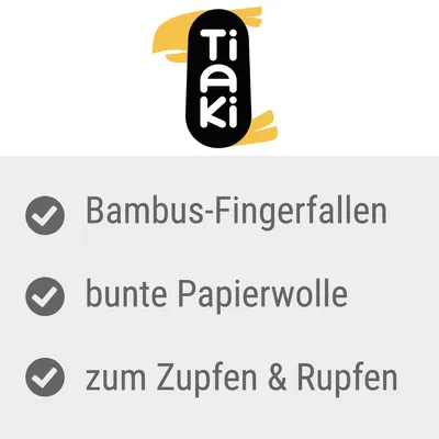 Tiaki. Bambus-Fingerfallen, bunte Papierwolle, zum Zupfen & Rupfen.