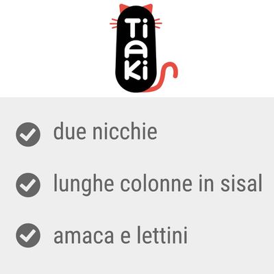 Tiaki. due nicchie, lunghe colonne in sisal, amaca e lettini.