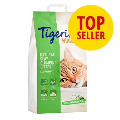 Tigerino Natural Clay Clumping Litter, eco-friendly, fast clumping, odour control, high absorption, extra-fine grain, with spring meadow scent, 14 l. TOP SELLER.