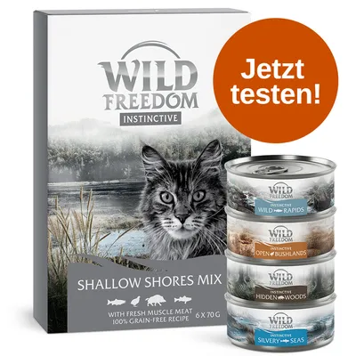 Wild Freedom Instinctive Shallow Shores Mix, 6 x 70g Dosen. Sorten: Wild Rapids, Open Bushlands, Hidden Woods, Silvery Seas. Jetzt testen! 100% getreidefrei.