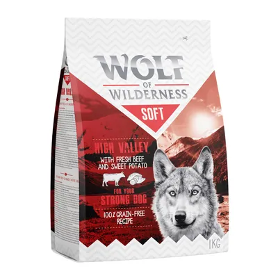 Wolf of Wilderness Soft High Valley s čerstvým hovězím a batáty, pro silné psy, 100% bezobilná receptura, 1 kg.