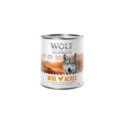 Wolf of Wilderness Wide Acres, 100% getreidefrei, frisches Hühnchen mit Waldbeeren, Wurzeln und Wildkräutern, 800g Dose.