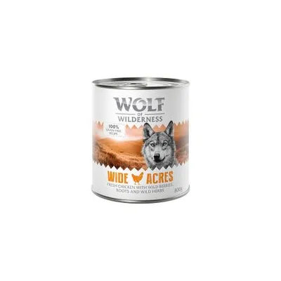 Wolf of Wilderness Wide Acres, 100% getreidefrei, frisches Hühnchen mit Waldbeeren, Wurzeln und Wildkräutern, 800g Dose.