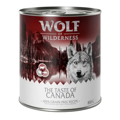 Wolf of Wilderness, The Taste of Canada, 100% grain-free recipe with fresh beef, cod, turkey and cranberries, 800 g can.