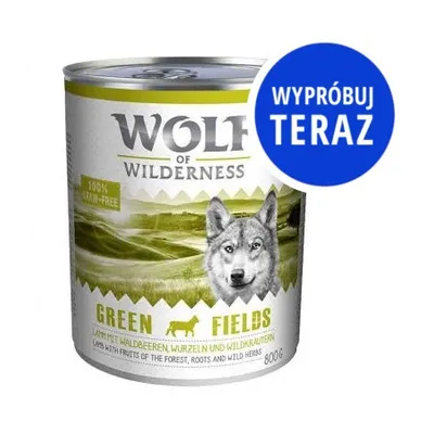 Wolf of Wilderness Green Fields, 100% grain-free, 800 g. Napis na niebieskim kole: Wypróbuj teraz.