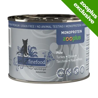 catz finefood Monoprotein zooplus exclusive, Pute Turkey Dinde Tacchino Pavo Peru, grain free, no animal testing, 98% meat & cooking liquid, 400g tin