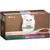 Pachet Purina Gourmet Gold pentru pisici, 4 x 85 g. Text vizibil: Zarte Häppchen in Sauce mit Gemüse, mit Ente in einer Sauce mit Oliven, mit Kaninchen und Karotten, mit Forelle und Gemüse, mit Kalb.