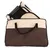 Sac de transport pliable beige et marron avec poignées noires, parties en tissu et filet visibles.