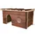Small animal house made of wood with two entrances, rectangular shape and roof made of tree bark.